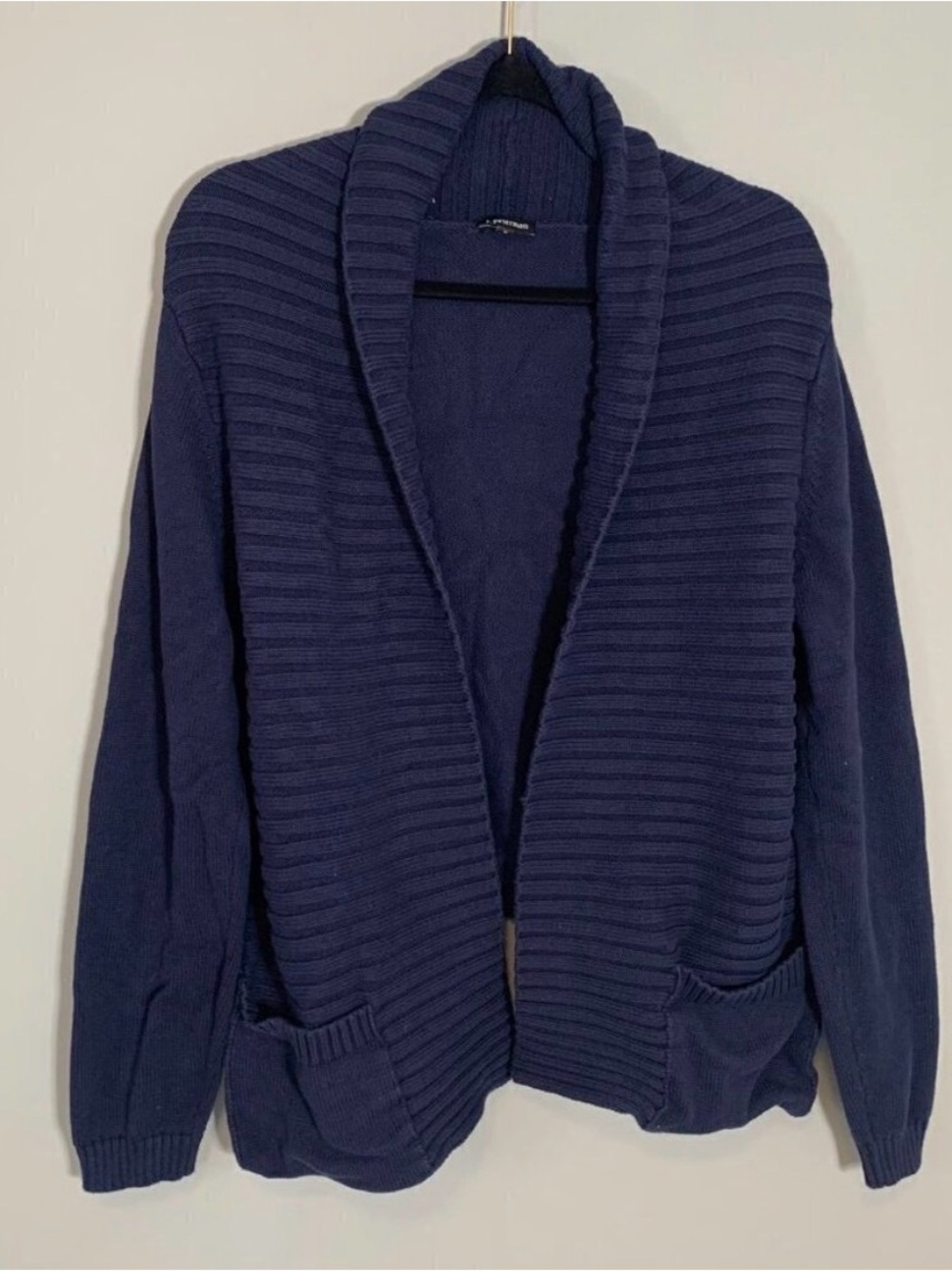 J. Peterman Womens Navy Blue‎ 100% Cotton Ribbed Shawl Collar Cardigan Sweater M